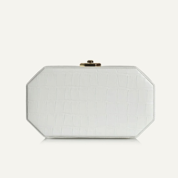 212. MISELA Alexa At Belgravia White Croc Embossed Large Size Octagon Clutch NEW - Picture 1 of 3